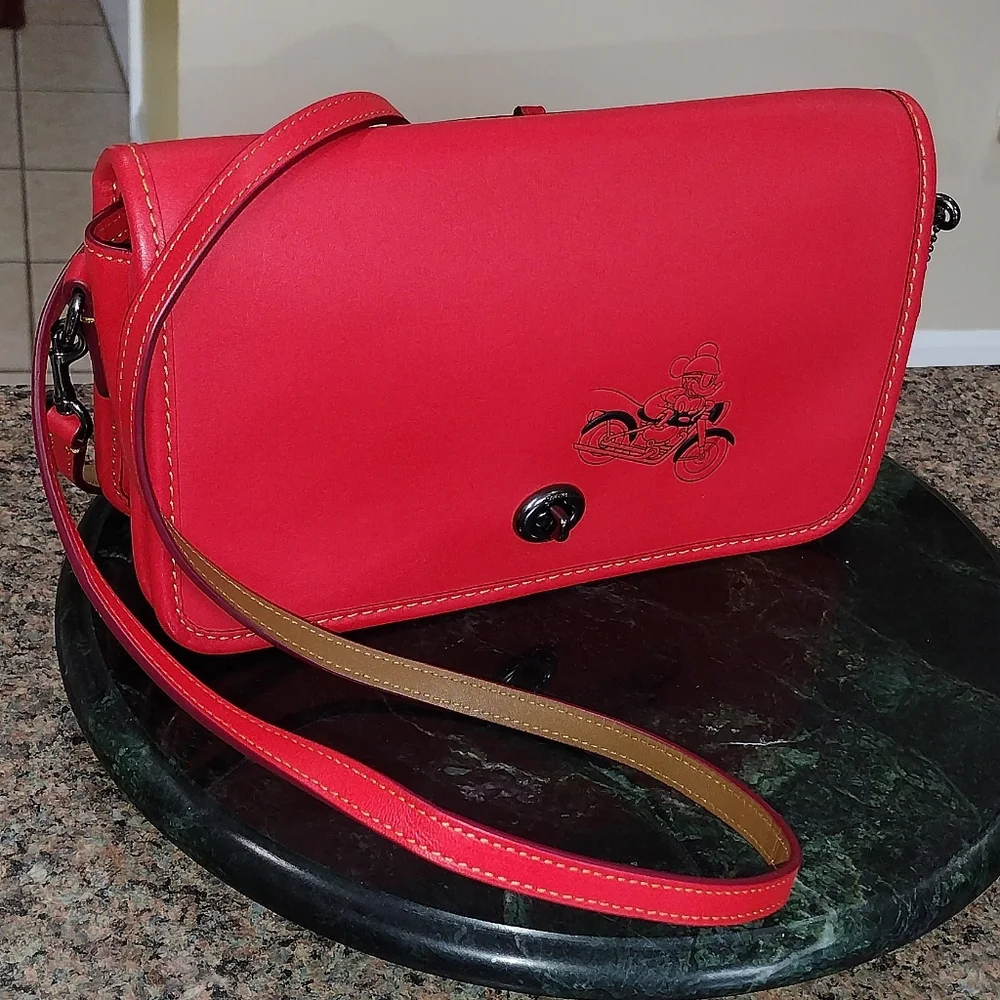 Coach x Disney Red Penny Crossbody with Mickey Mouse black sketched LIKE…